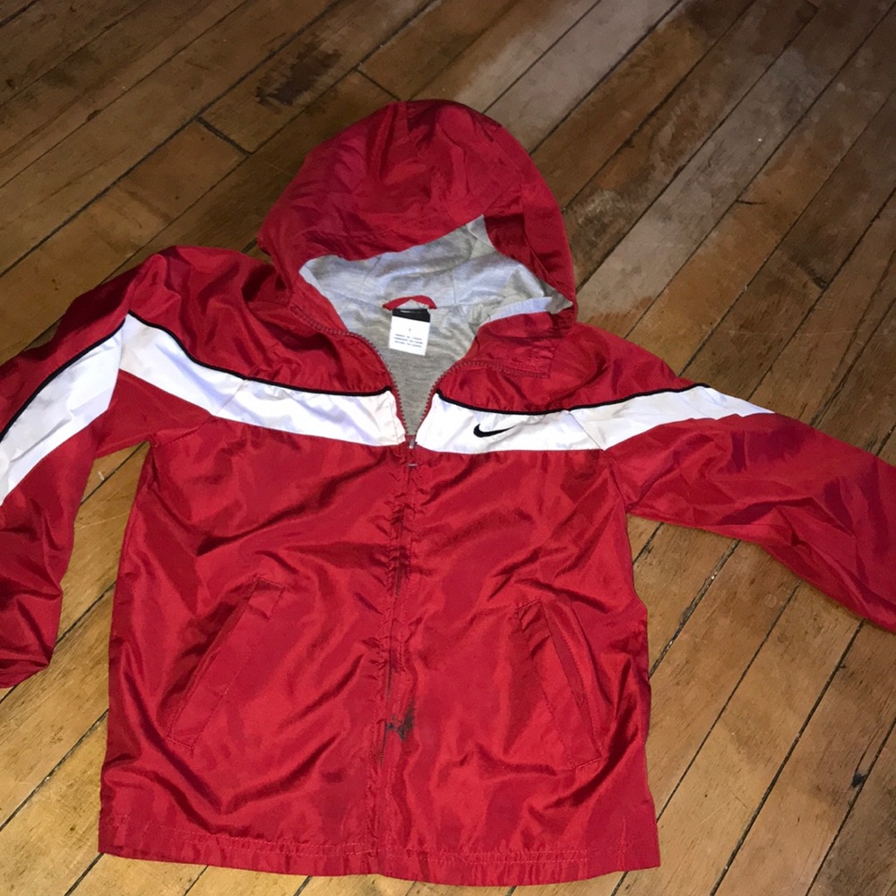 Nike Red Hooded Windbreaker with White Stripe
